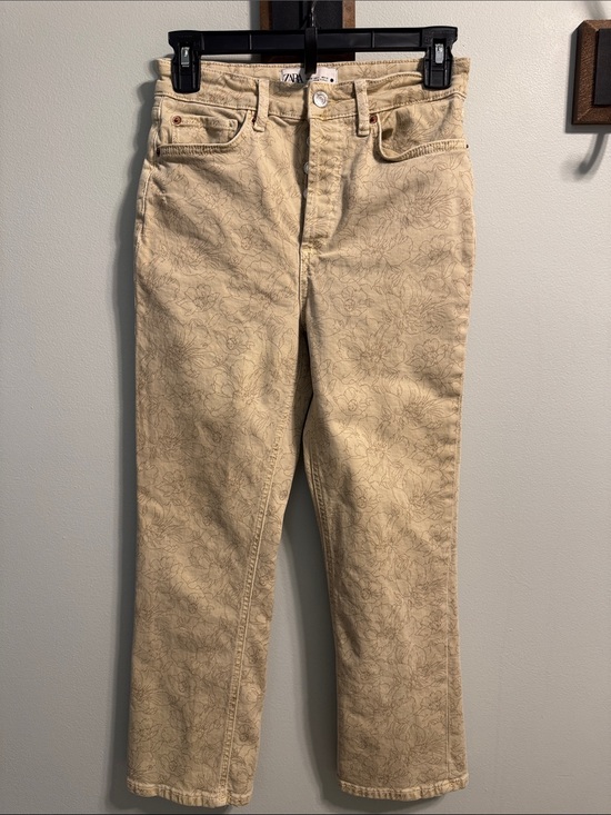 Zara Denim - Zara Cream Floral-Print Straight Jeans
